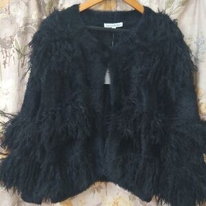 NWT, See And Be Seen Black Sweater with Fringe Detail